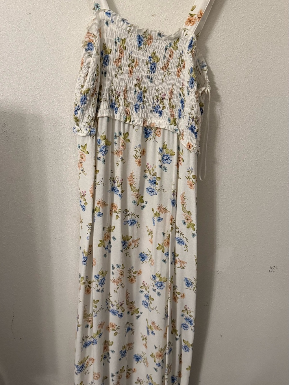 Zara White Floral Midi Dress with Blue and Peach Blooms